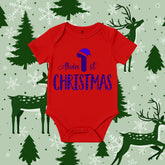 Blue Santa Hat & Patterned Text Design Personalized 1st Christmas Baby Romper