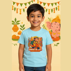 Ganesha on Modak Delivery Duty Kids T-Shirt for Ganesh Chaturthi