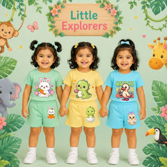 Cute Animal Theme Kids Co-Ord Set | Premium Cotton Printed T-Shirt & Shorts