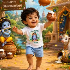 Flute Squad Personalized Krishna Janmashtami Kids T-Shirt – Custom Name