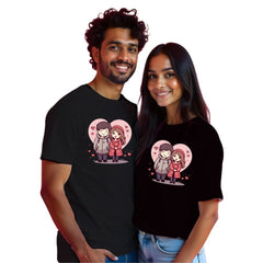 Cute Animated Couple Printed Customisable Couple Tshirts