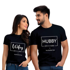 Hubby & Wifey Half Sleeve Printed Couple T-shirt