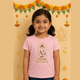 Ganpati Blessings Kids T-Shirt – Remove Blocks, Invite Blessings | PastelPink Cotton Tee