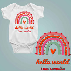 Hello World Rainbow Custom Name - New Born Baby Onesie