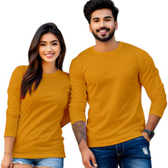 Full Sleeve Couple T Shirt-Mustard