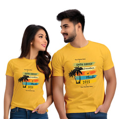 Half Sleeve Name Vacation Print Couple T Shirt