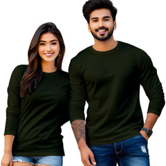 Full Sleeve Couple T Shirt-Olive