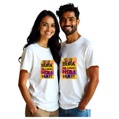 Couple's Holi T-Shirts Bura Na Mano Holi Hai Printed – Matching Couples T-Shirts for Colorful Celebration