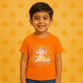 Custom Name Peace & Modak Ganesha T-Shirt for Kids - Celebrate Chathurthi in Style