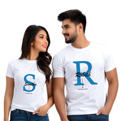 Half Sleeve Your Name Here Printed Couple T-Shirt