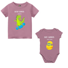 Dino Themed T- Shirt for Big Sister & Baby (New Born) Romper