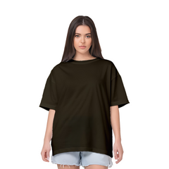 Drop Shoulder Women's Plain T Shirt-Dark olive