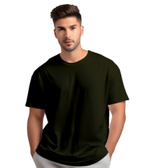 Drop Shoulder Oversized Plain Men's T-shirt in Dark Olive