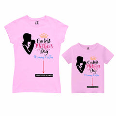 First Mother's Day Mom and kids customised T-shirts For Pink