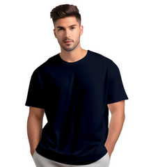 Drop Shoulder Oversized Plain Men's T-shirt in Navy