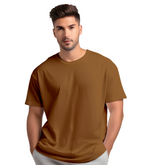 Drop Shoulder Oversized Plain Men's T-shirt in Peanut brown