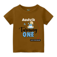First Birthday Print Kids T Shirt - Peanut Brown