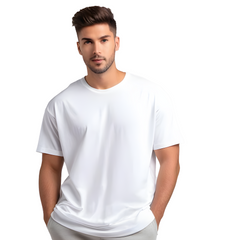 Drop Shoulder Oversized Plain Men's T-shirt in White