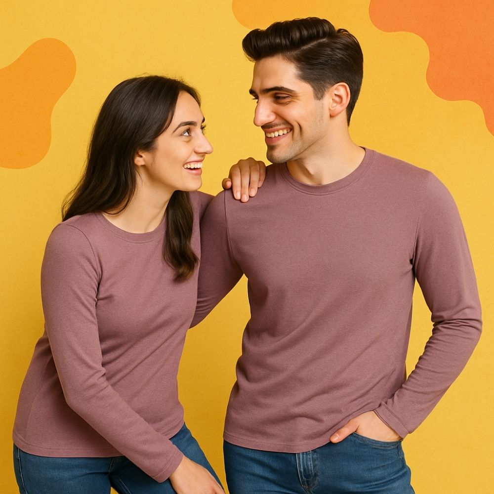 Full Sleeve Couple T Shirt- Plum