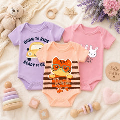 Cute Animal & Fun Quote Baby Rompers | 3pcs combo pack for Newborns, Infants & Toddlers