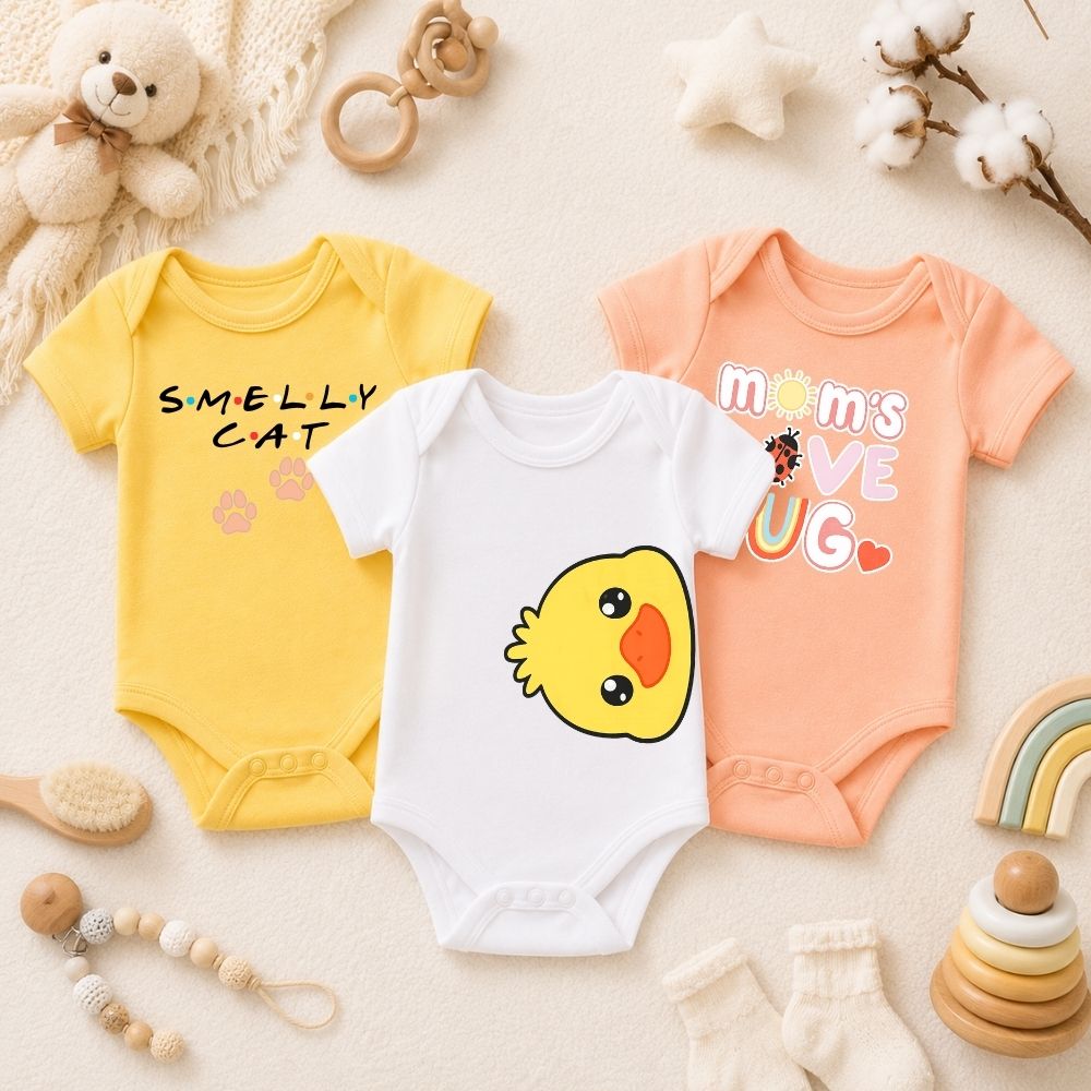 Cute Chick, Cat & Mommy's Love Baby Rompers | 3pcs combo pack for Newborns, Infants & Toddlers