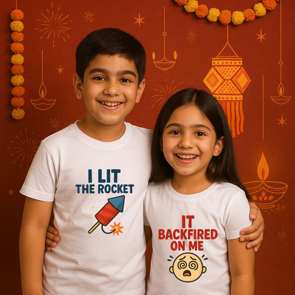I Lit The Rocket, It Backfired Funny Sibling Diwali T-Shirt Set