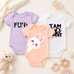 Cute Baby Bunny & Panda Printed Cotton Romper Combo | 3pcs combo pack for Newborns & Infants