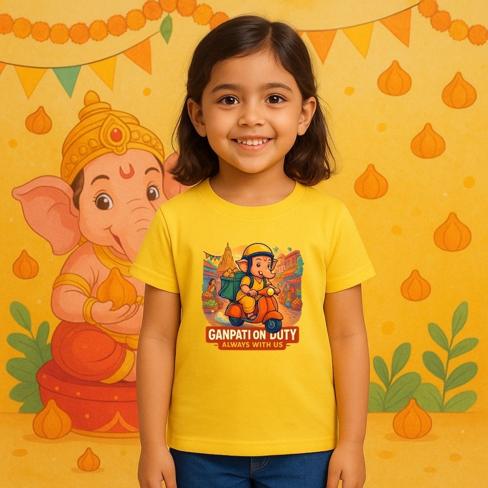 Ganesha on Modak Delivery Duty Kids T-Shirt for Ganesh Chaturthi
