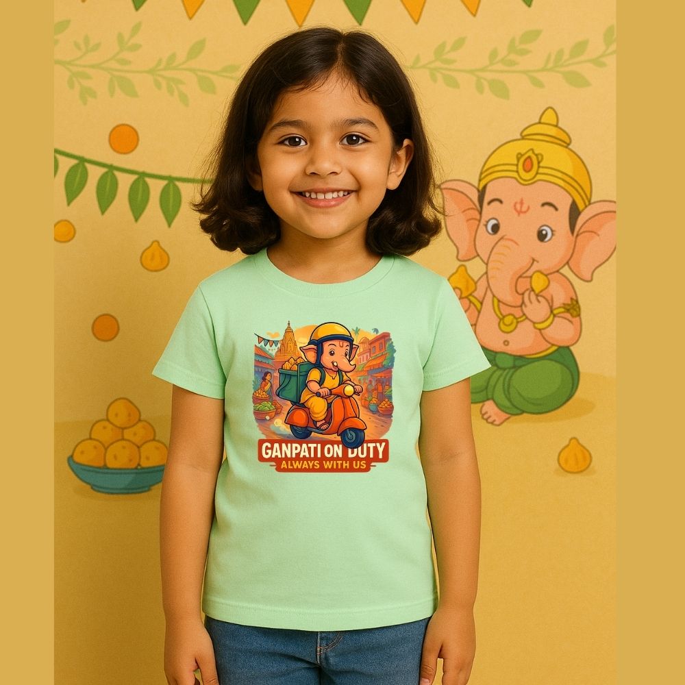 Ganesha on Modak Delivery Duty Kids T-Shirt for Ganesh Chaturthi