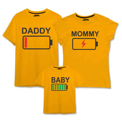Full Charged Battery Matching Family T-Shirts Set of 3 Mom, Dad, Daughter