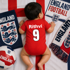 England Baby Soccer Jersey Romper – Personalized Football Fan Outfit for Babies