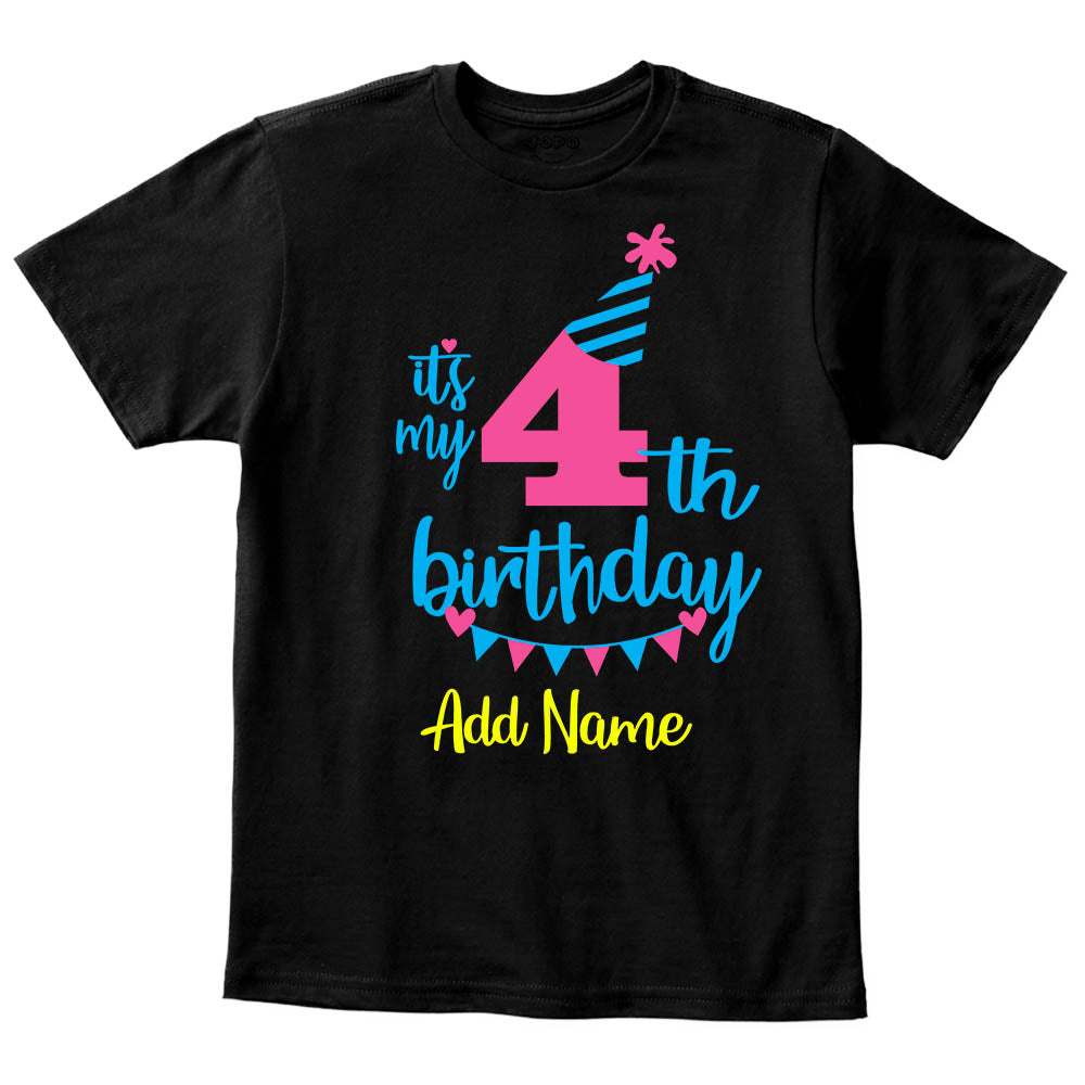 Happy 4th Birthday Custom Name Kids T-Shirt
