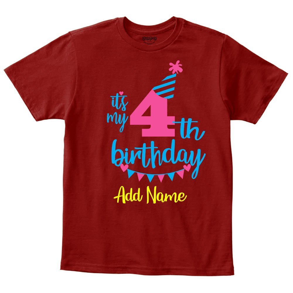 Happy 4th Birthday Custom Name Kids T-Shirt