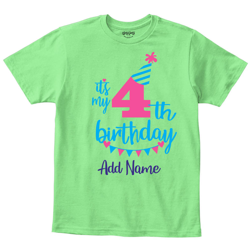 Happy 4th Birthday Custom Name Kids T-Shirt