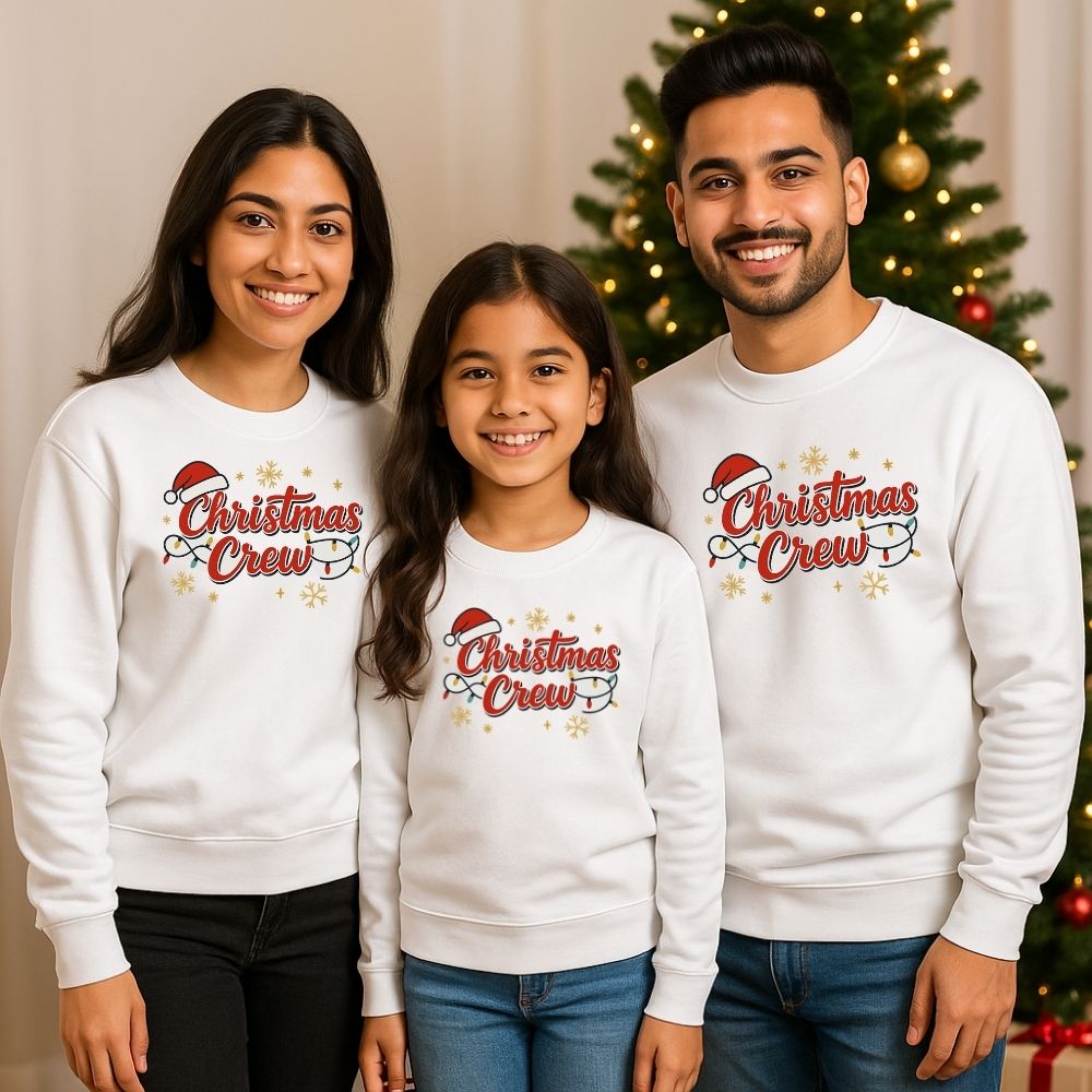 Family Matching “Christmas Crew” Sweatshirts – Holiday Outfits for Parents & Kids