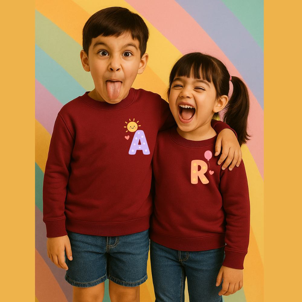 Bold Pocket Initials, Bonded Hearts – Sibling Sweatshirts