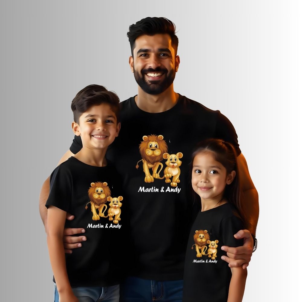 Dad Lion and Cub Matching Dad and Kids Tshirts - Custom Names