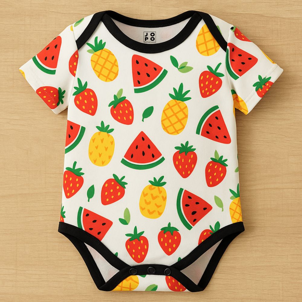 Baby Romper Jersey | Cute Fruit Print Strawberry, Pineapple & Watermelon Design Bodysuit for Newborns