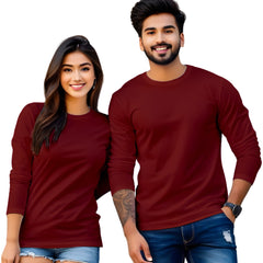Full Sleeve Couple T Shirt-Brick Red