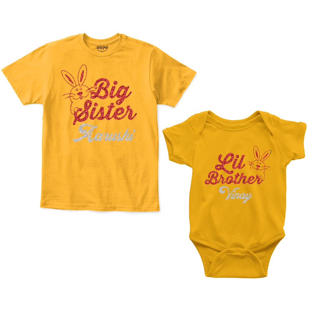 Big Sister Little Brother Custom Name Romper With Tshirt