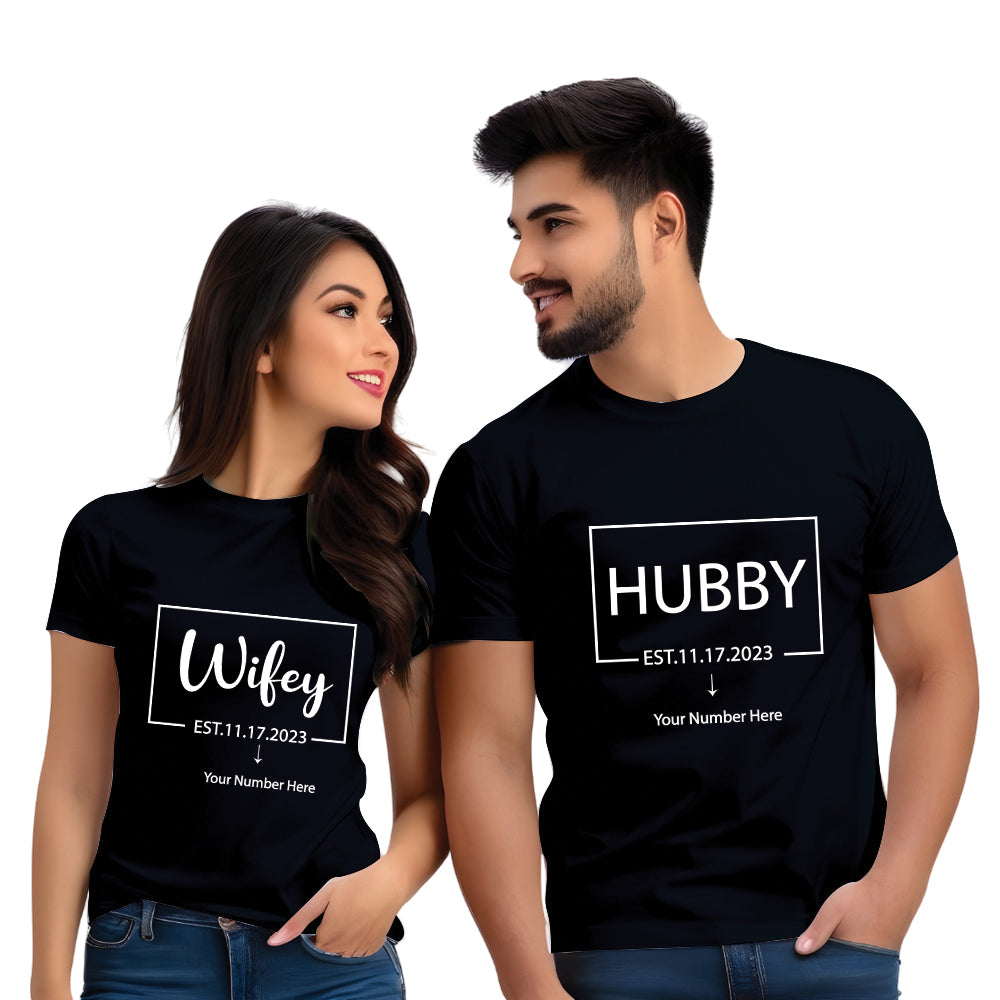 Hubby & Wifey Half Sleeve Printed Couple T-shirt