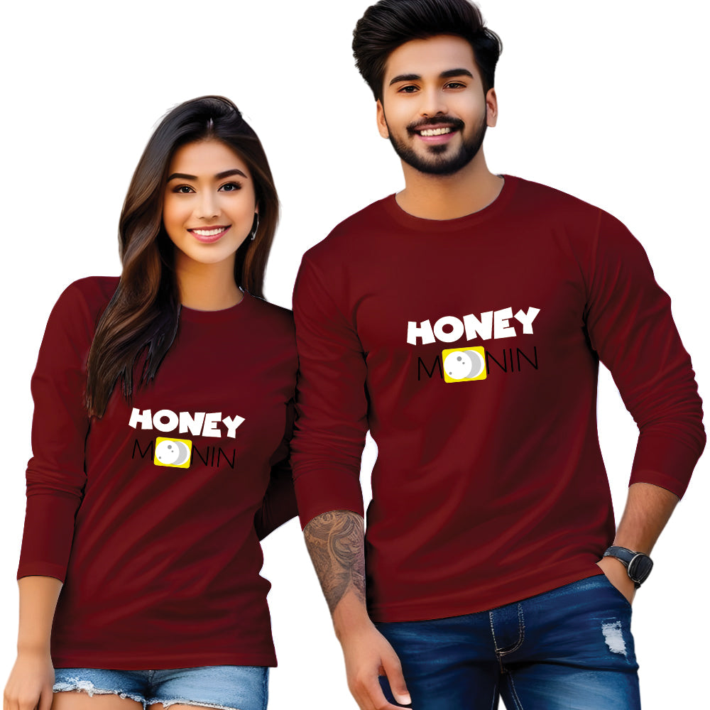 Honey Moon Full Sleeve Couple T Shirt