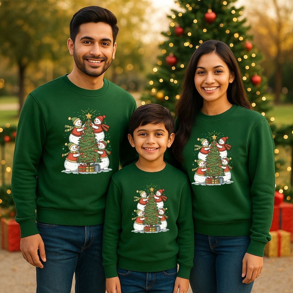Family Matching Snowman Christmas Sweatshirts – Cozy Holiday Tree Design