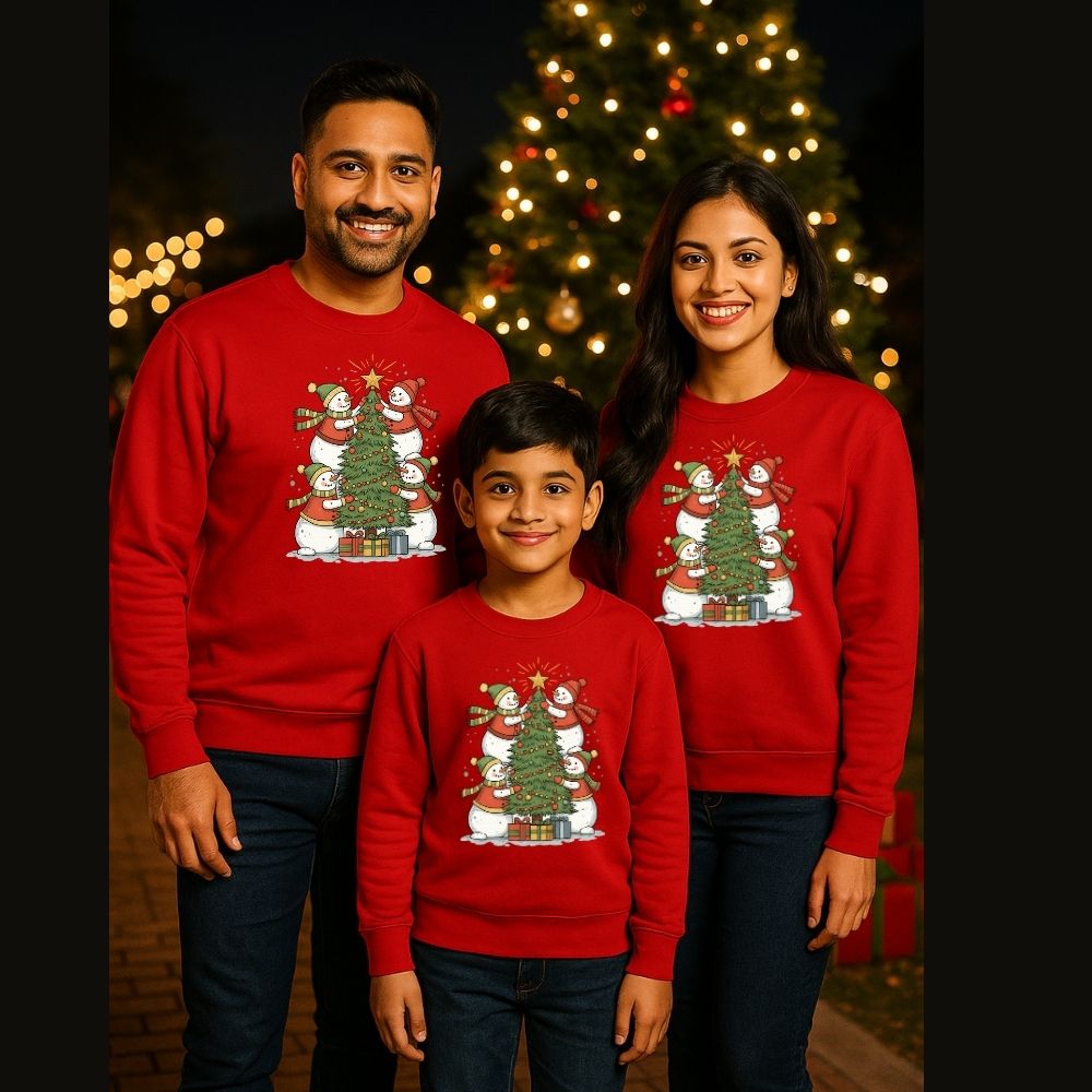Family Matching Snowman Christmas Sweatshirts – Cozy Holiday Tree Design