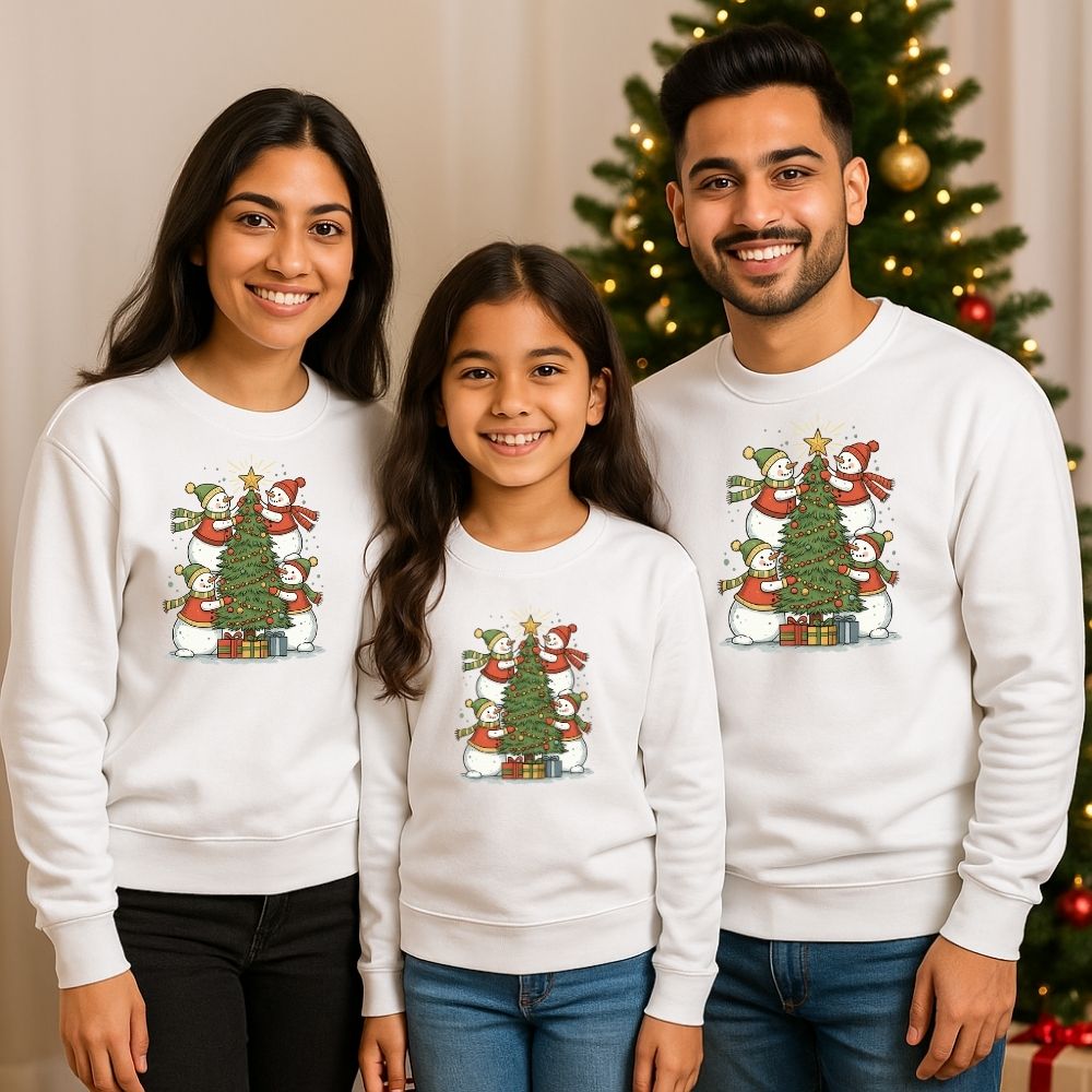 Family Matching Snowman Christmas Sweatshirts – Cozy Holiday Tree Design