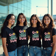 Girl Just Wanna Have Sun Printed Group T-Shirts - Black for Girls