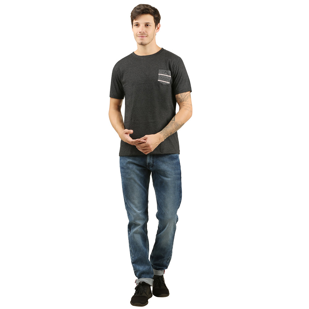 Grey Pocket Round Neck Men's T-shirt