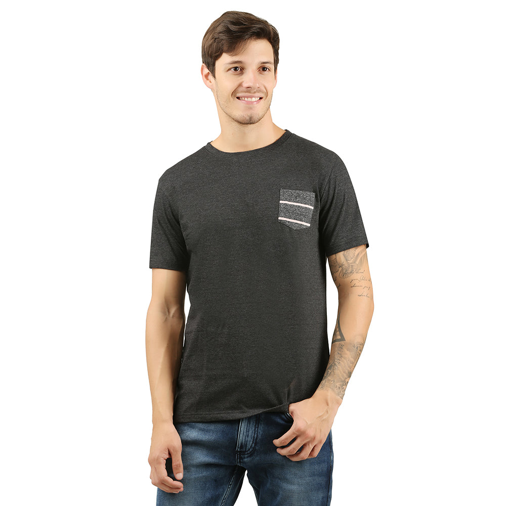 Grey Pocket Round Neck Men's T-shirt