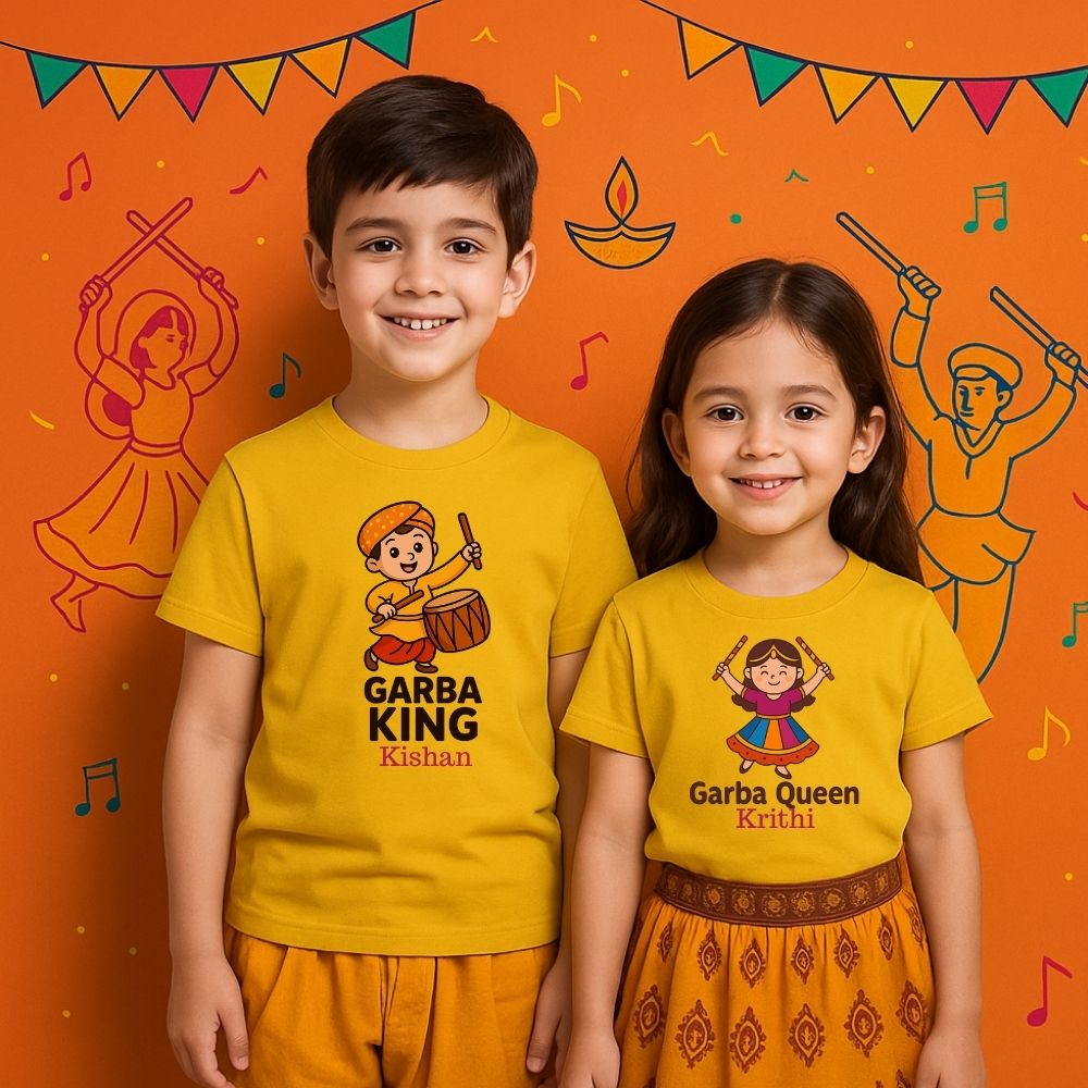 Garba King and Garba Queen Matching Siblings Tshirts for Kids