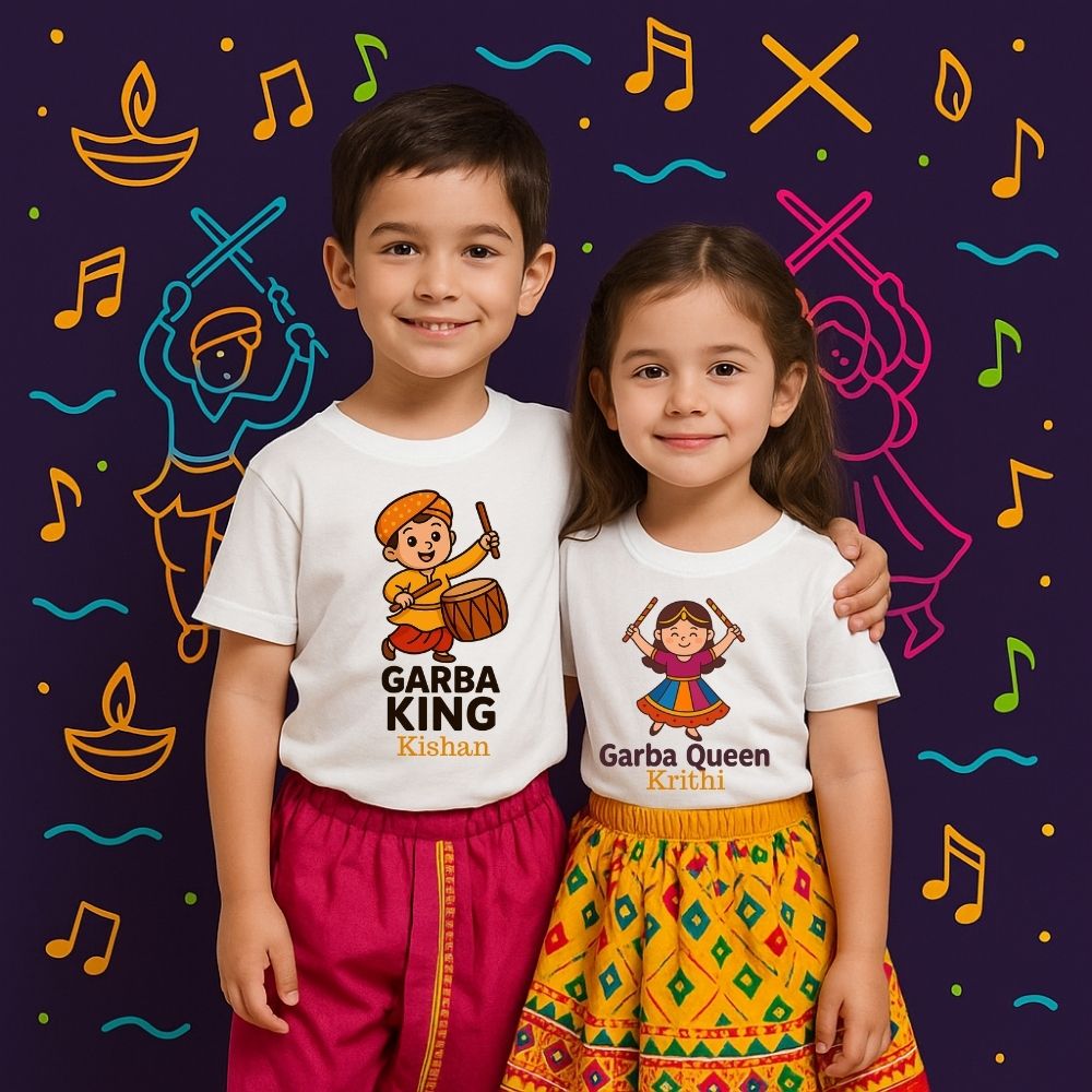 Garba King and Garba Queen Matching Siblings Tshirts for Kids